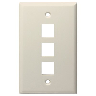 DataComm Keystone Wallplate, 1-Gang, 3-Port, Light Almond